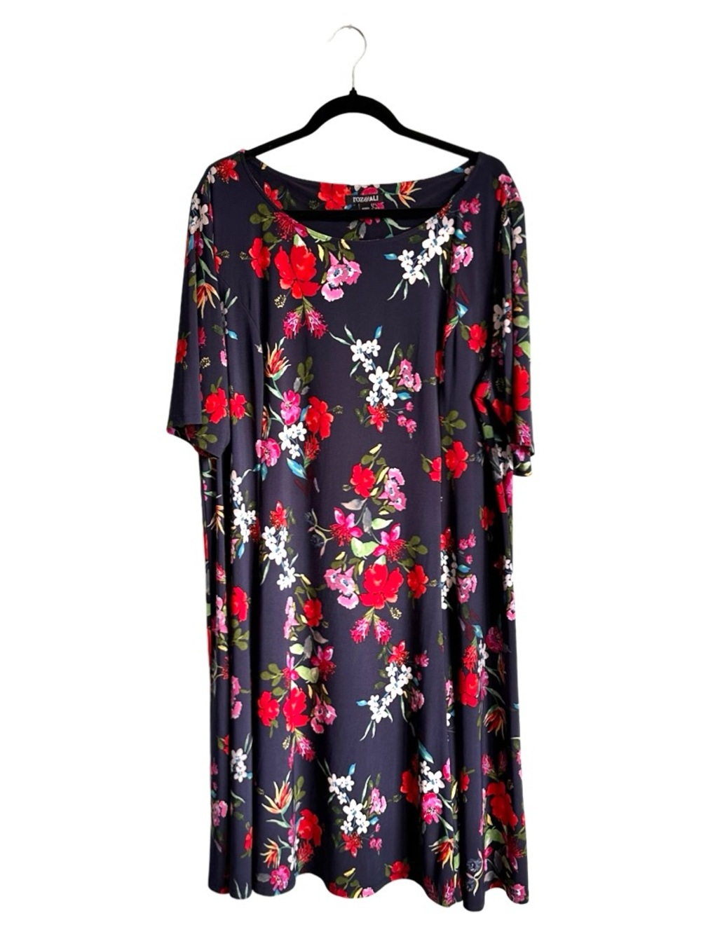 Roz & Ali Women’s Navy Blue Floral Print Midi Dress Size 3X EUC